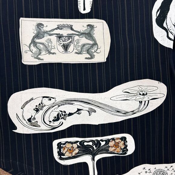 Elliss Pinstripe Cutout Cowl Top Black White Tank Witchy Goth Blouse Medium - Picture 9 of 12